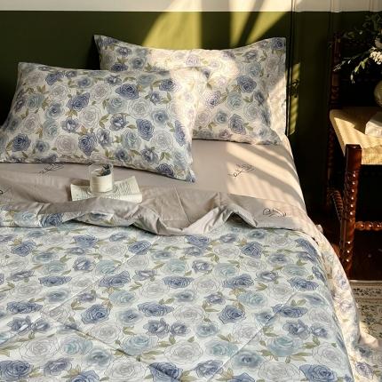 91家纺网 家纺一手货源 找家纺 被窝 2023新款13372里外全棉新疆棉花夏凉被四件套 蓝玫瑰