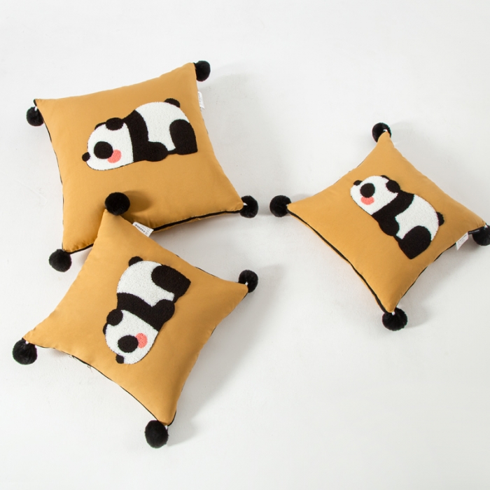 91家纺网 家纺一手货源 找家纺 (总)雷娜 2023新款水洗棉麻Hello Panda系列抱枕被
