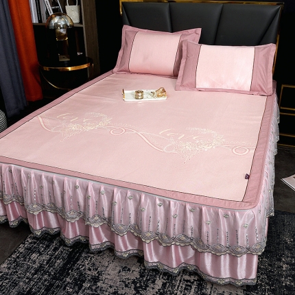 91家纺网 家纺一手货源 找家纺 2024床裙冰丝席夏凉席空调席居家席子学生宿舍爱意清欢