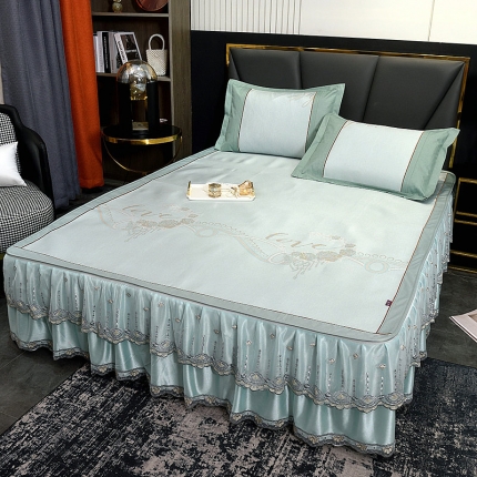 91家纺网 家纺一手货源 找家纺 2024床裙冰丝席夏凉席空调席居家席子学生宿舍爱意清欢