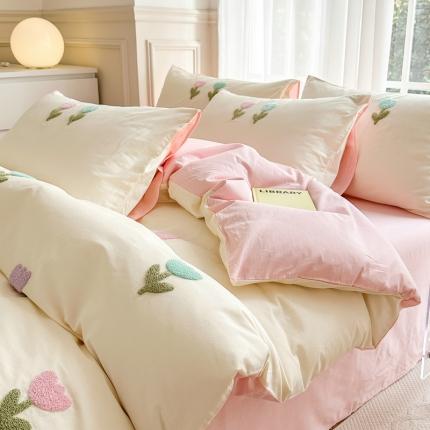 91家纺网 家纺一手货源 找家纺 （总）锦觅 2024新款都市小清新ins全棉纯棉水洗棉毛巾绣四件套