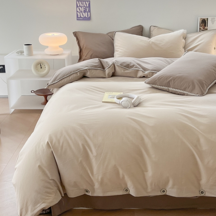 91家纺网 家纺一手货源 找家纺 （总）蜜柚 2024新款A类全棉40支纯色纽扣款水洗棉四件套