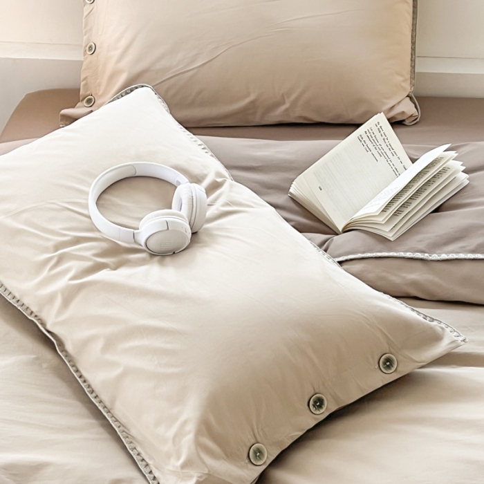 91家纺网 家纺一手货源 找家纺 （总）蜜柚 2024新款A类全棉40支纯色纽扣款水洗棉四件套