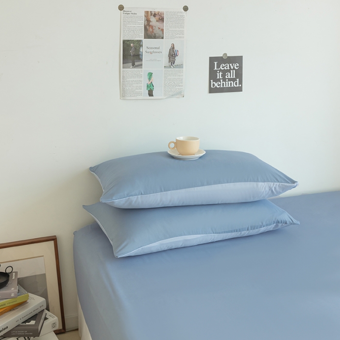 91家纺网 家纺一手货源 找家纺 乐沐2023新款水洗棉亲肤磨毛床笠 雾蓝