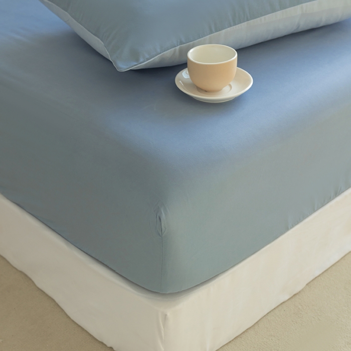 91家纺网 家纺一手货源 找家纺 乐沐2023新款水洗棉亲肤磨毛床笠 雾蓝