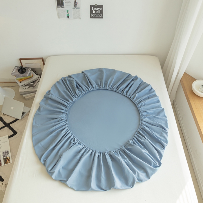 91家纺网 家纺一手货源 找家纺 乐沐2023新款水洗棉亲肤磨毛床笠 雾蓝