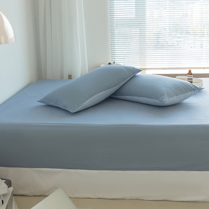 91家纺网 家纺一手货源 找家纺 乐沐2023新款水洗棉亲肤磨毛床笠 雾蓝