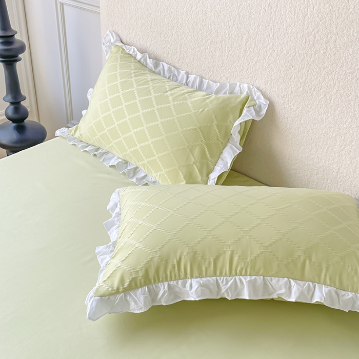 91家纺网 家纺一手货源 找家纺 澳梵 2023新款【夏日茶话会】系列-立体提花格夏被四件套 邂逅-绿