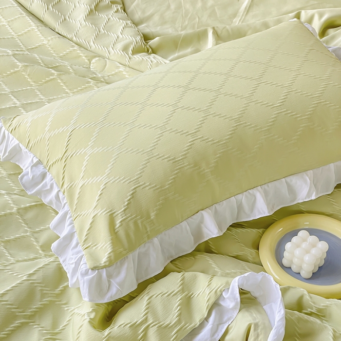 91家纺网 家纺一手货源 找家纺 澳梵 2023新款【夏日茶话会】系列-立体提花格夏被四件套 邂逅-绿