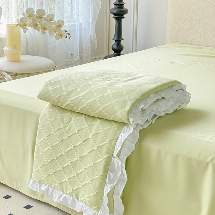 91家纺网 家纺一手货源 找家纺 澳梵 2023新款【夏日茶话会】系列-立体提花格夏被四件套 邂逅-绿