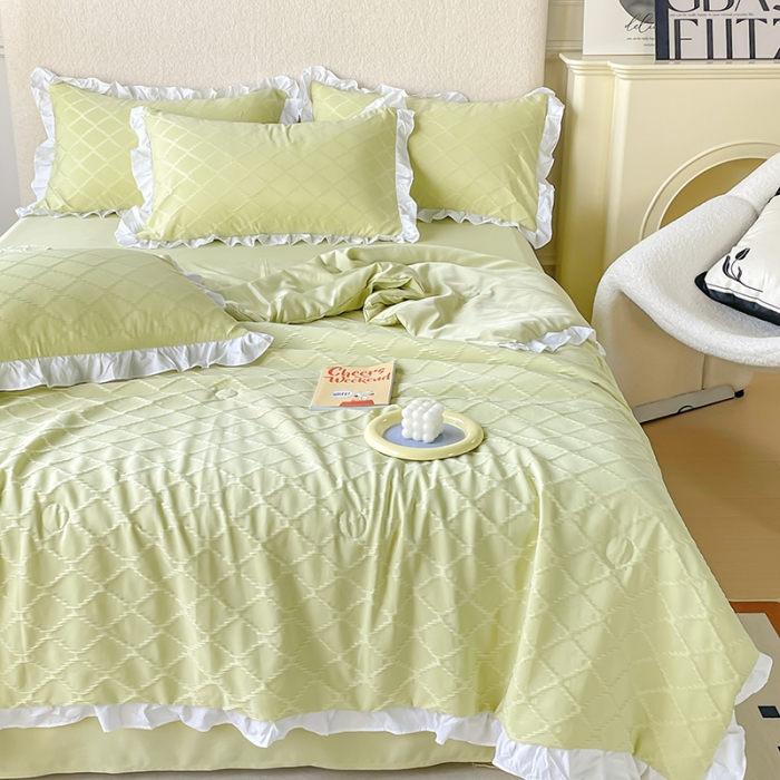 91家纺网 家纺一手货源 找家纺 澳梵 2023新款【夏日茶话会】系列-立体提花格夏被四件套 邂逅-绿