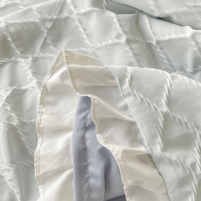 91家纺网 家纺一手货源 找家纺 澳梵 2023新款【夏日茶话会】系列-立体提花格夏被四件套 邂逅-灰色