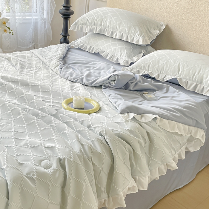 91家纺网 家纺一手货源 找家纺 澳梵 2023新款【夏日茶话会】系列-立体提花格夏被四件套 邂逅-灰色