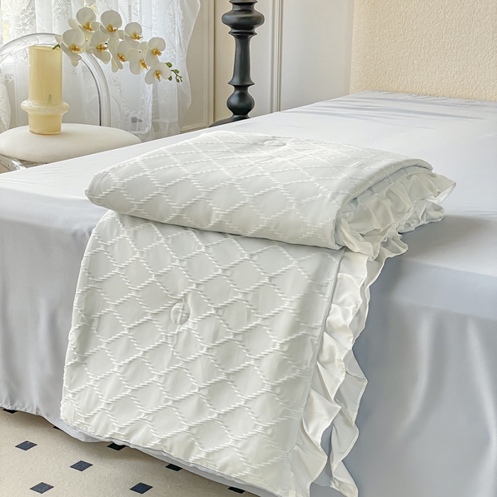 91家纺网 家纺一手货源 找家纺 澳梵 2023新款【夏日茶话会】系列-立体提花格夏被四件套 邂逅-灰色