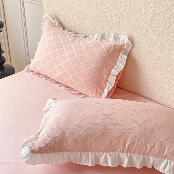 91家纺网 家纺一手货源 找家纺 澳梵 2023新款【夏日茶话会】系列-立体提花格夏被四件套 邂逅-粉