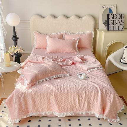 澳梵 2023新款【夏日茶话会】系列-立体提花格夏被四件套 邂逅-粉