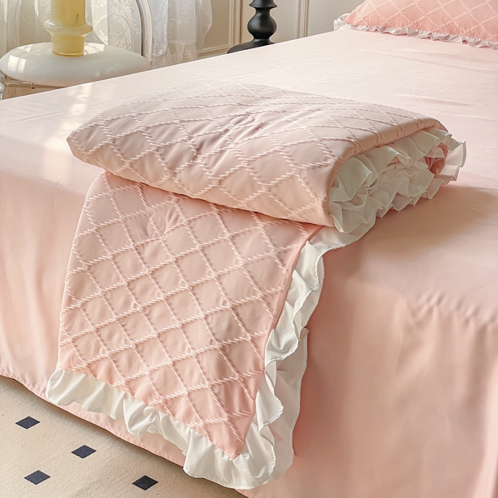 91家纺网 家纺一手货源 找家纺 澳梵 2023新款【夏日茶话会】系列-立体提花格夏被四件套 邂逅-粉