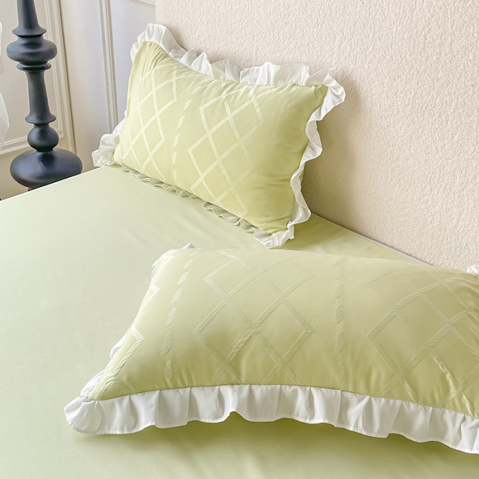 91家纺网 家纺一手货源 找家纺 澳梵2023新款【夏日茶话会】系列-立体提花格夏被四件套 夏日午后-绿