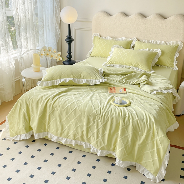 91家纺网 家纺一手货源 找家纺 澳梵2023新款【夏日茶话会】系列-立体提花格夏被四件套 夏日午后-绿
