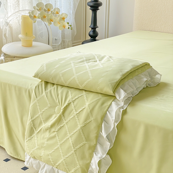 91家纺网 家纺一手货源 找家纺 澳梵2023新款【夏日茶话会】系列-立体提花格夏被四件套 夏日午后-绿