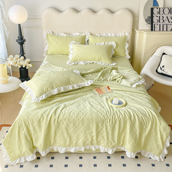 91家纺网 家纺一手货源 找家纺 澳梵2023新款【夏日茶话会】系列-立体提花格夏被四件套 夏日午后-绿