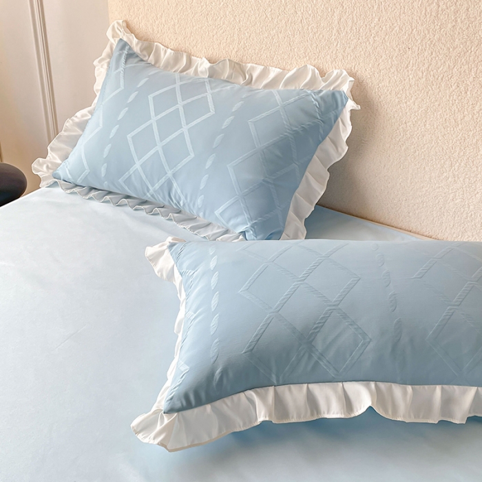 91家纺网 家纺一手货源 找家纺 澳梵2023新款【夏日茶话会】系列-立体提花格夏被四件套 夏日午后-蓝