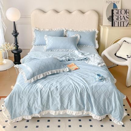 澳梵2023新款【夏日茶话会】系列-立体提花格夏被四件套 夏日午后-蓝