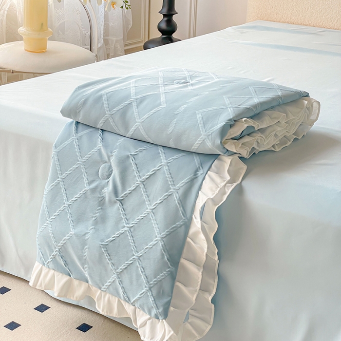 91家纺网 家纺一手货源 找家纺 澳梵2023新款【夏日茶话会】系列-立体提花格夏被四件套 夏日午后-蓝