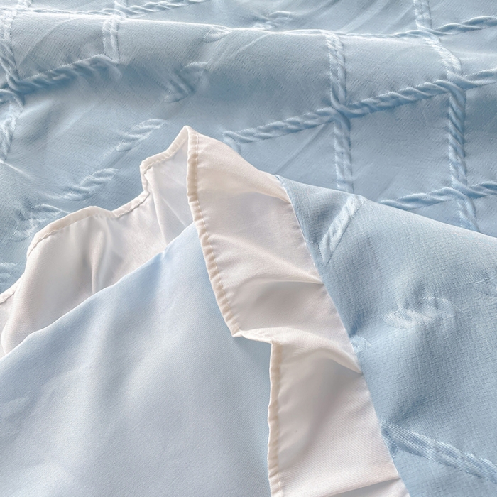 91家纺网 家纺一手货源 找家纺 澳梵2023新款【夏日茶话会】系列-立体提花格夏被四件套 夏日午后-蓝