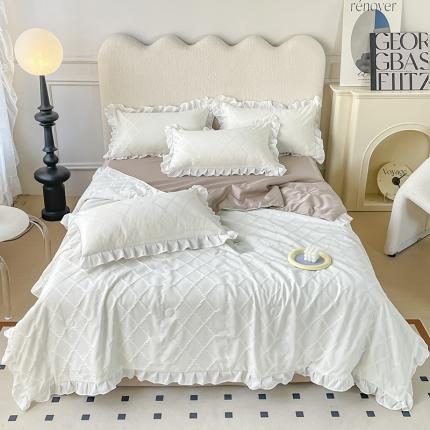 澳梵2023新款【夏日茶话会】系列-立体提花格夏被四件套 夏日午后-白