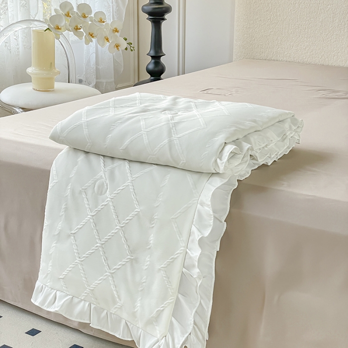 91家纺网 家纺一手货源 找家纺 澳梵2023新款【夏日茶话会】系列-立体提花格夏被四件套 夏日午后-白