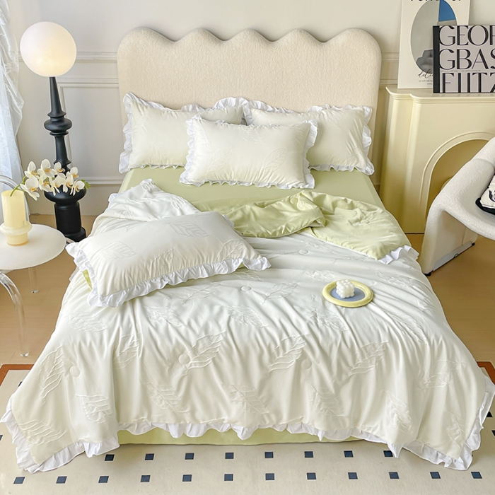 91家纺网 家纺一手货源 找家纺 澳梵 2023新款【夏日茶话会】系列-立体提花格夏被四件套 树叶