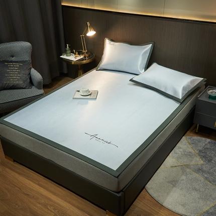 91家纺网 家纺一手货源 找家纺 （总）全季家居 2023新款纯色英文刺绣肌理纹冰丝凉席