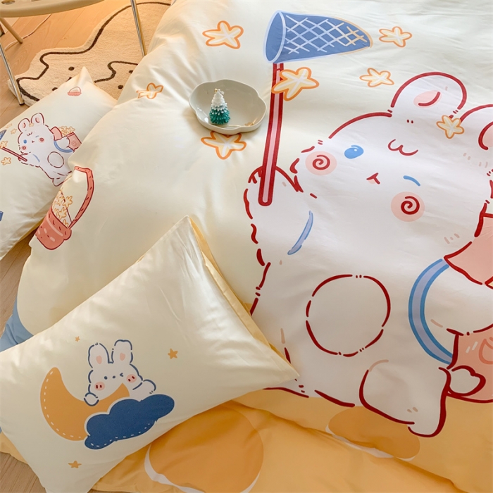 91家纺网 家纺一手货源 找家纺 澳萝拉 进口环保数码印染 全棉数码大版花型套件 捕星小兔