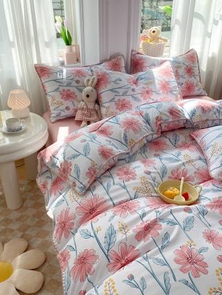 妖妖家纺 2023天丝凉感贝克边四件套 白月光-粉