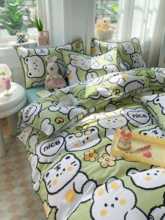 91家纺网 家纺一手货源 找家纺 妖妖家纺 2023印花水洗双层纱贝克绣四件套 萌宠乐园