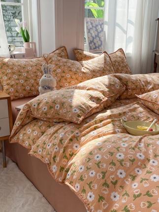 91家纺网 家纺一手货源 找家纺 妖妖家纺 2023印花水洗双层纱贝克绣四件套 梦华