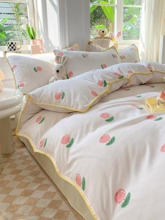 91家纺网 家纺一手货源 找家纺 妖妖家纺 2023印花水洗双层纱贝克绣四件套 郁金香