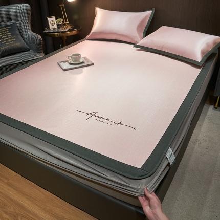 91家纺网 家纺一手货源 找家纺 （总）全季 2023新款纯色英文刺绣肌理纹冰丝凉席床笠款