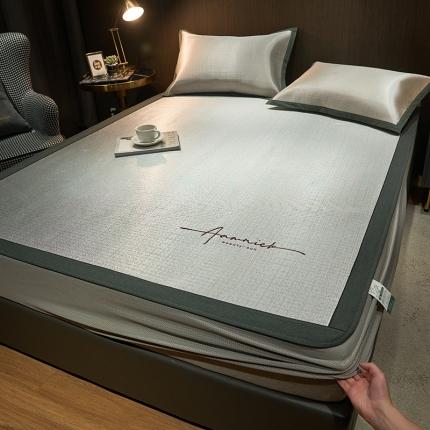 91家纺网 家纺一手货源 找家纺 全季 2023新款纯色英文刺绣肌理纹冰丝凉席床笠款 藕灰