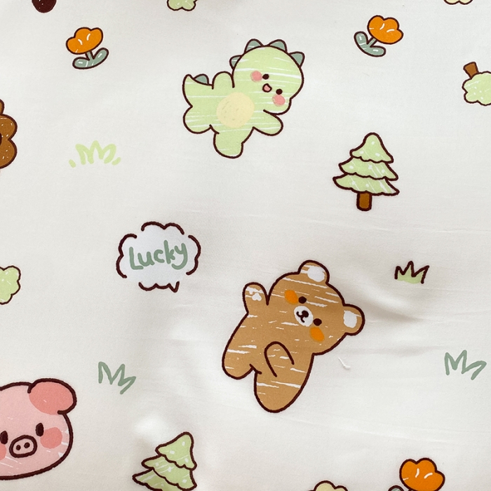 91家纺网 家纺一手货源 找家纺 妖妖家纺 2023印花水洗双层纱贝克绣四件套 动物世界