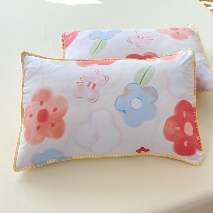 91家纺网 家纺一手货源 找家纺 妖妖家纺 2023印花水洗双层纱贝克绣四件套 粉花花