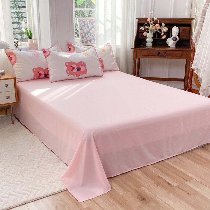 91家纺网 家纺一手货源 找家纺 妖妖家纺 2023印花水洗双层纱贝克绣四件套 粉熊宝