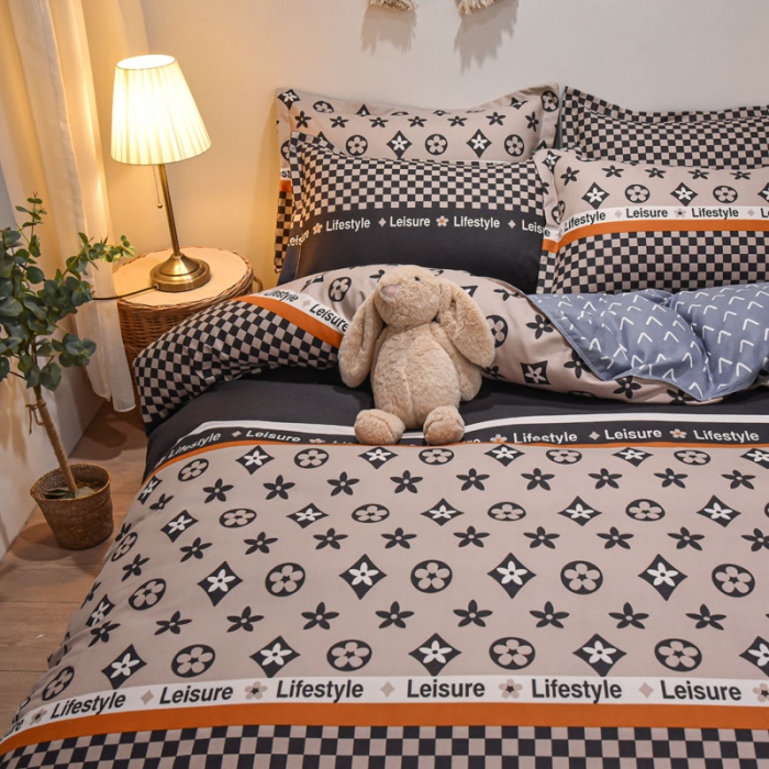 91家纺网 家纺一手货源 找家纺 好亿来 2025新款植物羊绒加厚斜纹磨毛四件套皇家绅士-咖