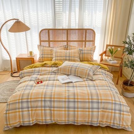 91家纺网 家纺一手货源 找家纺 尚品本色 2023新款带边水洗棉四件套 椰果芒芒