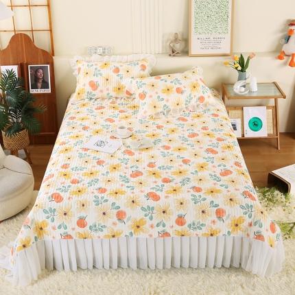 91家纺网 家纺一手货源 找家纺 喜梦缘 新款【带氨纶】凉感丝乳胶凉席床盖款夏被四件套 橙意满满