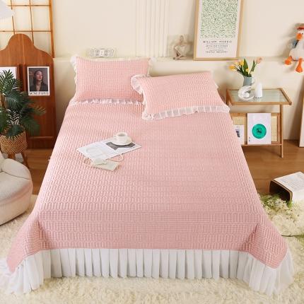 91家纺网 家纺一手货源 找家纺 喜梦缘 新款【带氨纶】凉感丝乳胶凉席床盖款夏被四件套 简约条纹-粉