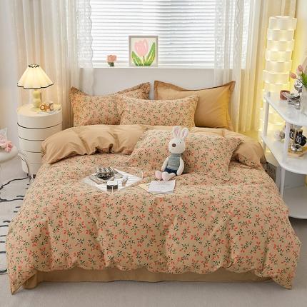 金窝窝家纺  2024新款全棉印花小清新四件套 红樱