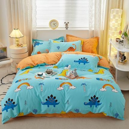 金窝窝家纺  2024新款全棉印花小清新四件套 小恐龙