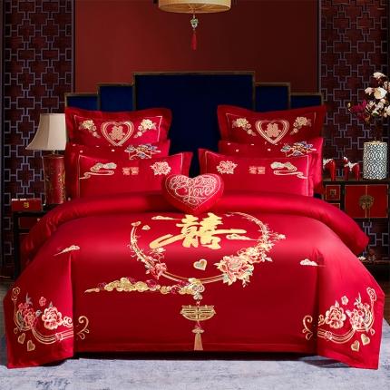 91家纺网 家纺一手货源 找家纺 振翼 2025新款60s长绒棉婚庆四件套多件套 百支-吾家有喜